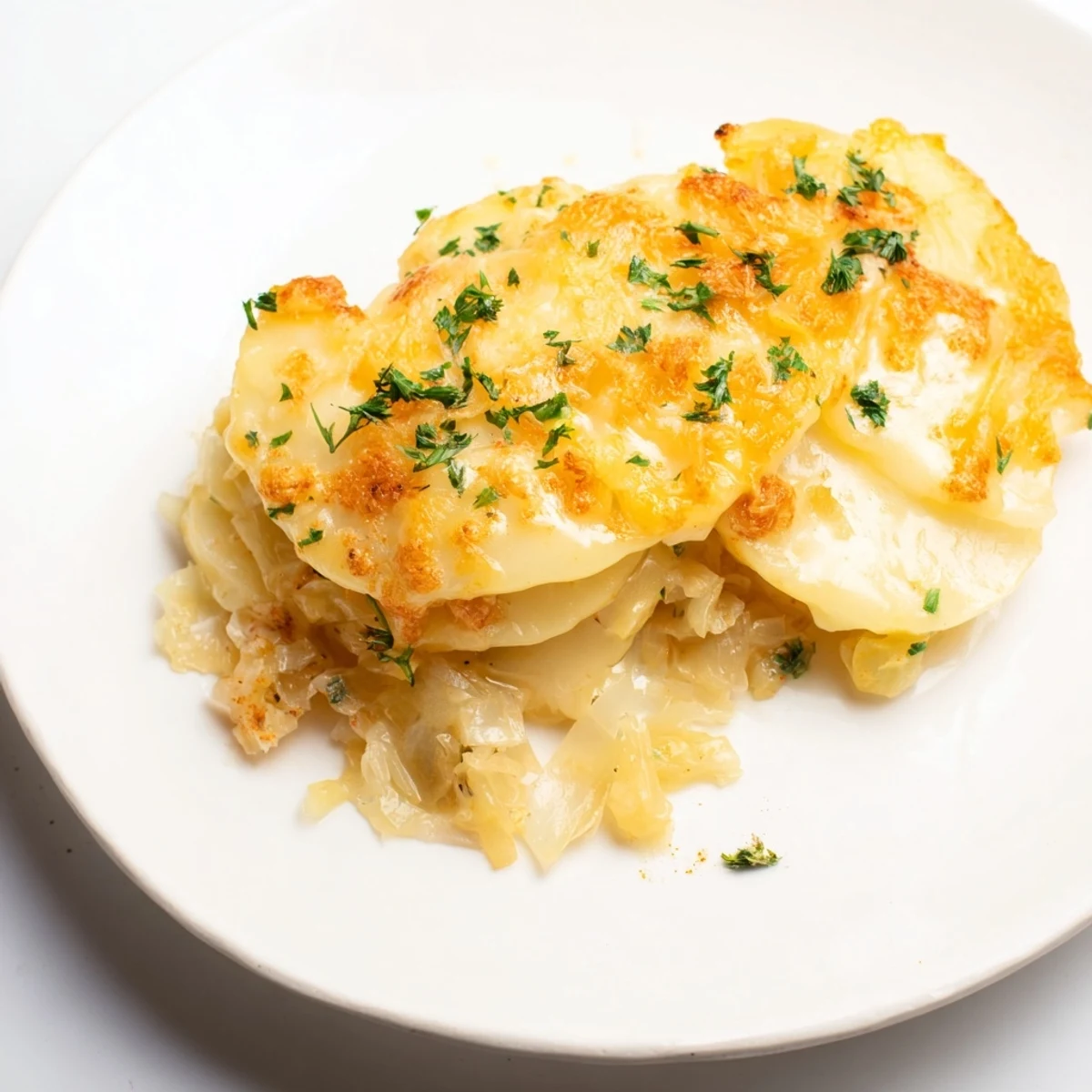 Golden-brown Effortless Sauerkraut Casserole, showcasing creamy layers with a hint of smoked paprika.