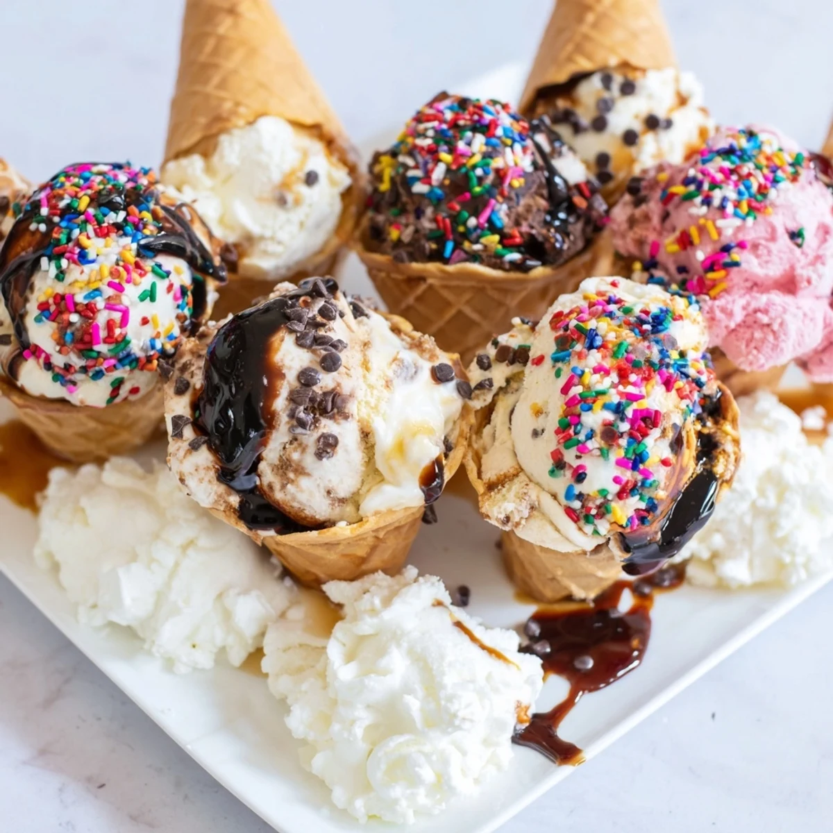 An inviting Ice Cream Cone Grazing Board featuring a family-style collection of sweet, tasty toppings.