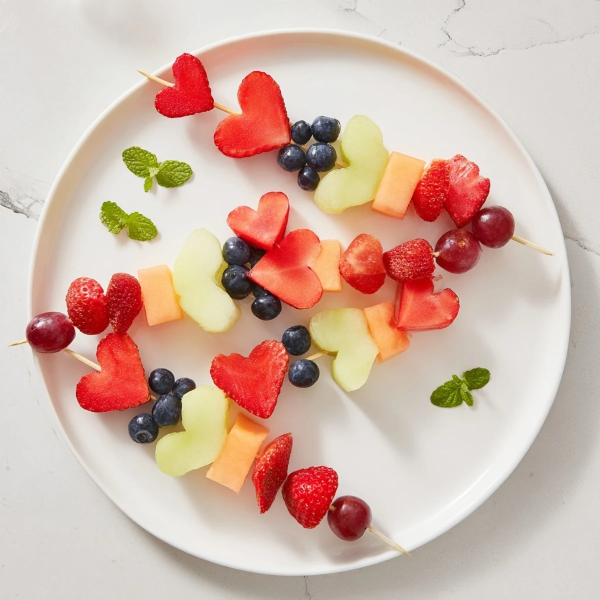 Vibrant photo of delicious Berry Good Heart Fruit Skewers, a refreshing, colorful, and healthy snack.