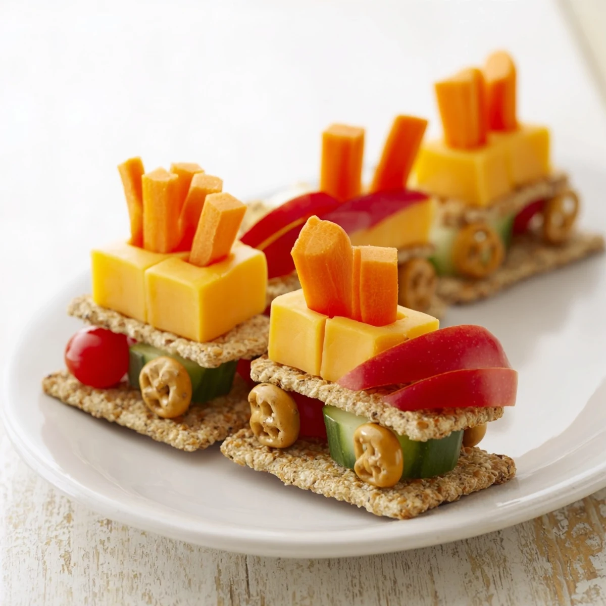 Wholesome Choo Choo Train Snack Track snack arrangement; a playful, visually appealing train of healthy foods.