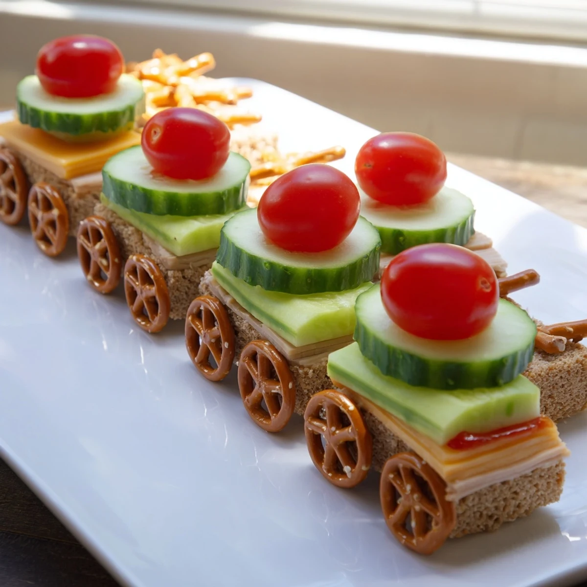 Here are three SEO-optimized ALT image texts for the recipe "Train Track Sandwich Board":