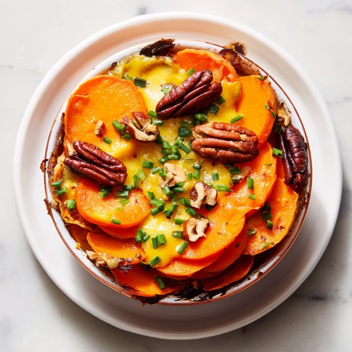 A warm, inviting photo of "Copper Penny Warmth" with melted cheddar, perfect for a fall appetizer.