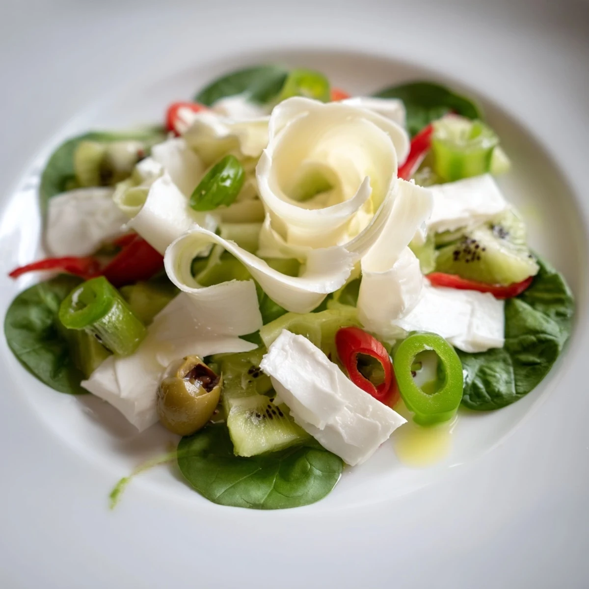 Emerald Isle Greenscape salad with creamy mozzarella river and vibrant green layers, perfect for summer.