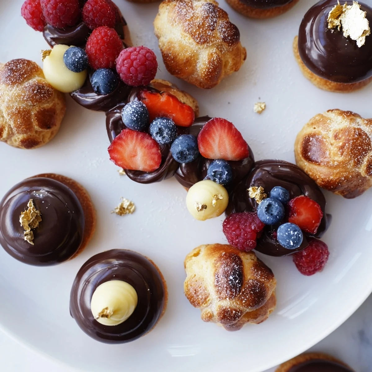 Delicate Piste de Train Mignardises: miniature pastries arranged with dusting of powdered sugar, making a festive dessert.