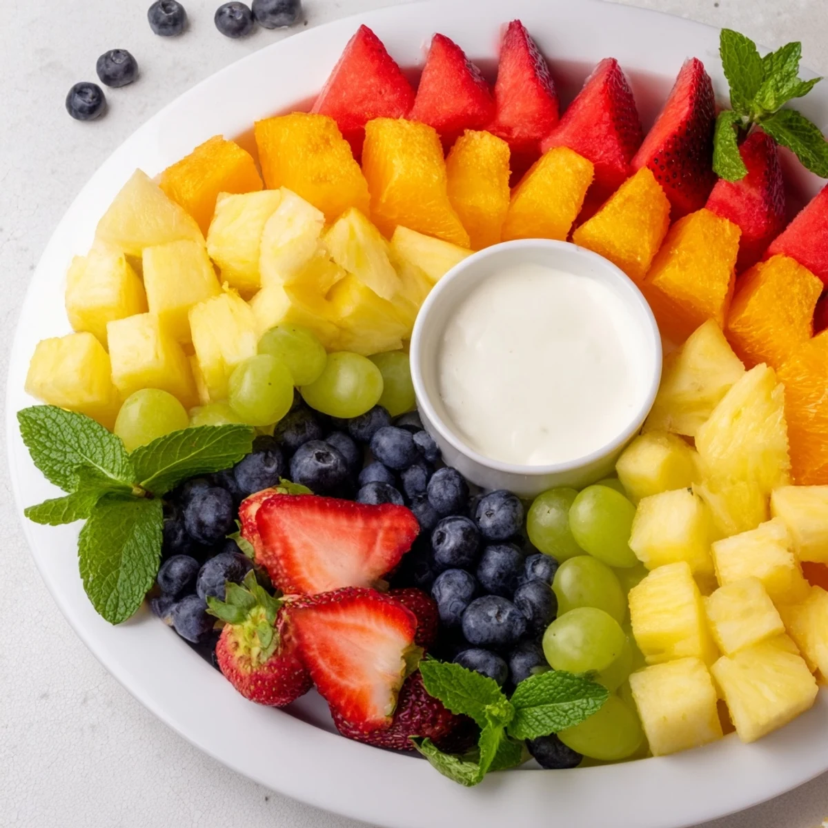 This visually stunning Beach Ball Fruit Platter showcases juicy watermelon, strawberries, and other fresh fruit.