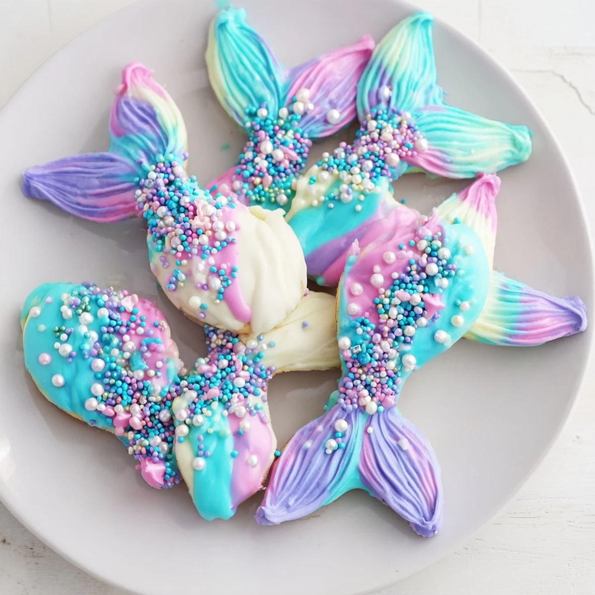 Close-up of elegant Mignardises Queue de Sirène: delicious, petite madeleines with pastel colors and sprinkles.