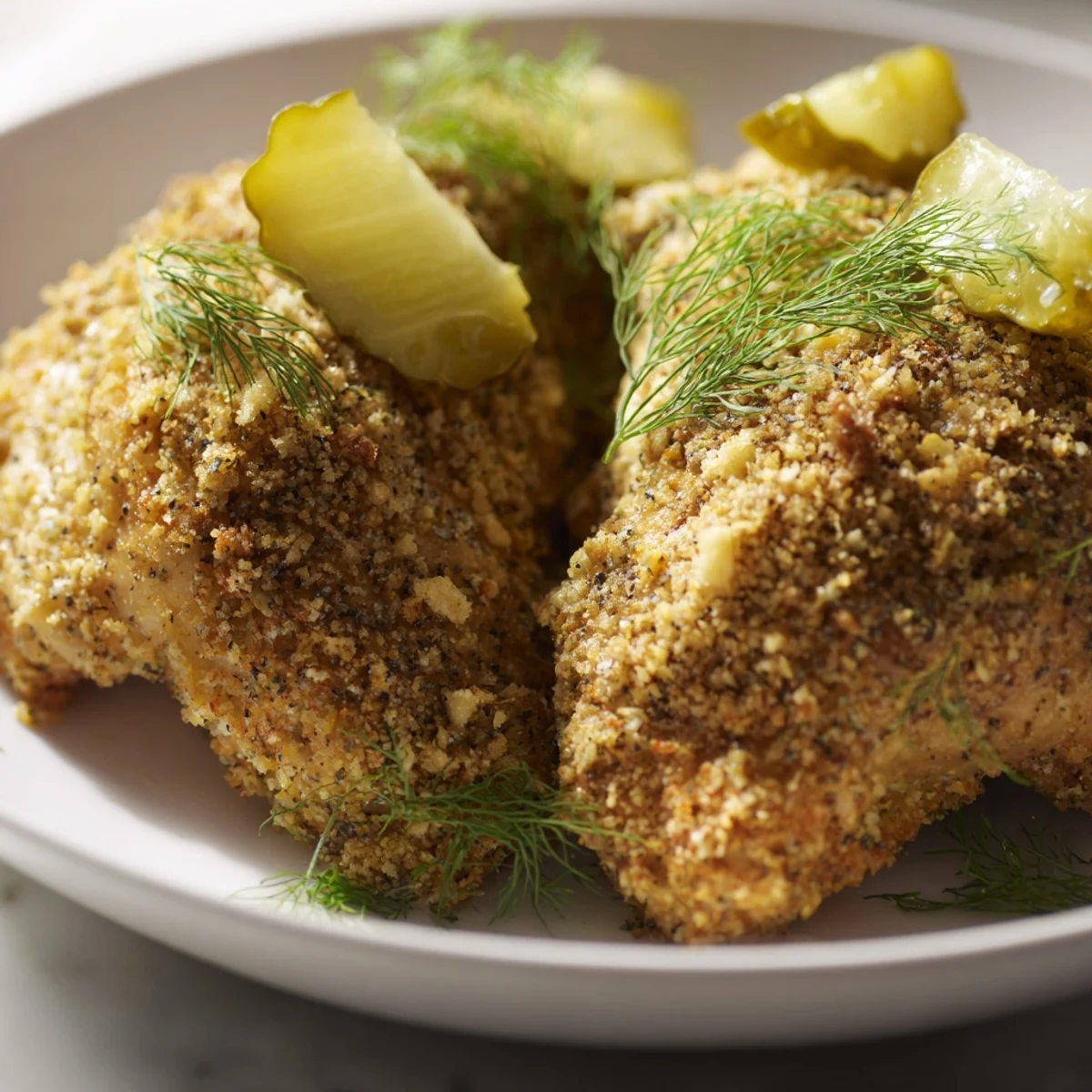 Crispy edges and tender inside: a close-up of the easy, crowd-pleasing Pickle Ranch Chicken recipe.