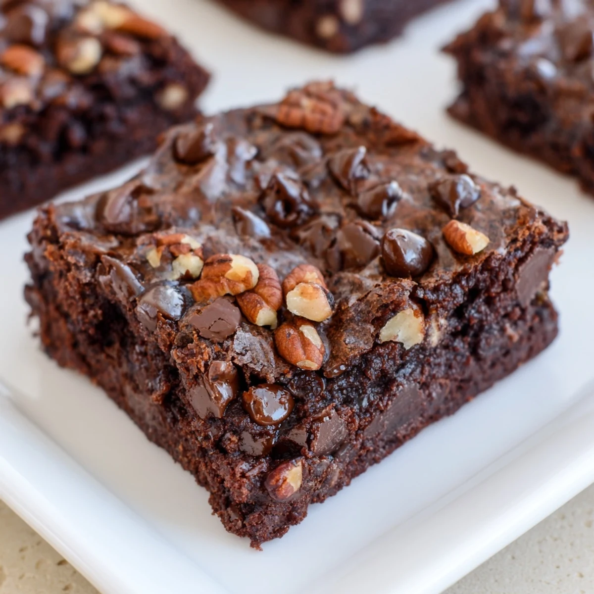 Homemade Greek Yogurt Brownies with melted chocolate chips, a perfect dessert treat.