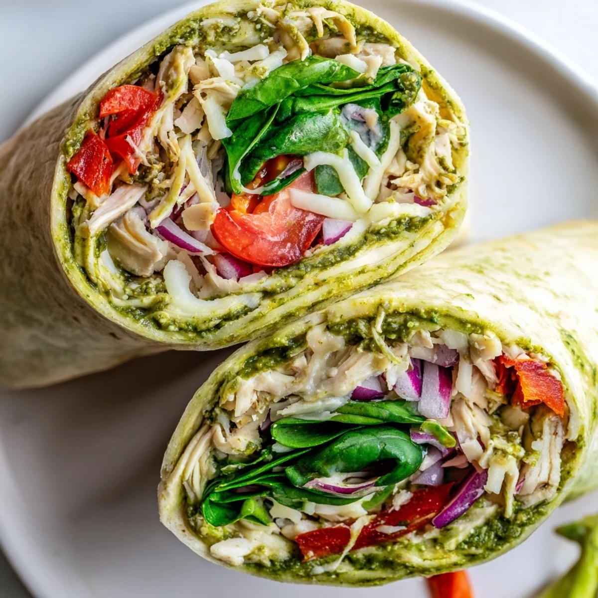 **Here are your ALT texts for the Pesto Chicken Wrap recipe:**