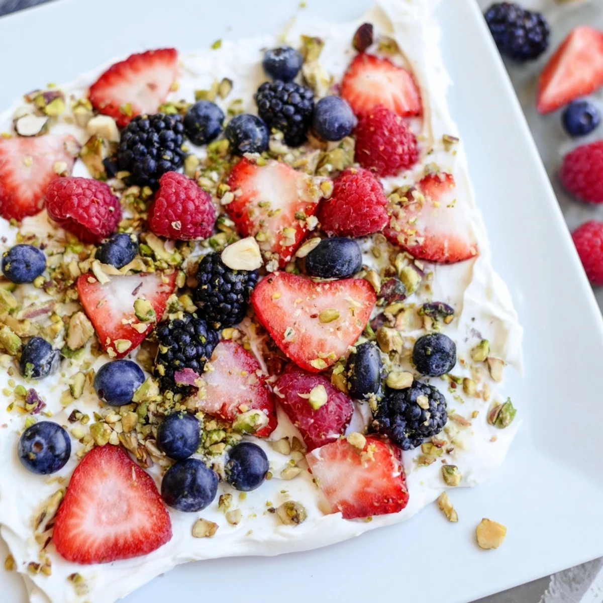 A close-up of delicious Berry Yogurt Bark with vibrant berries, perfect for a quick, yummy treat.