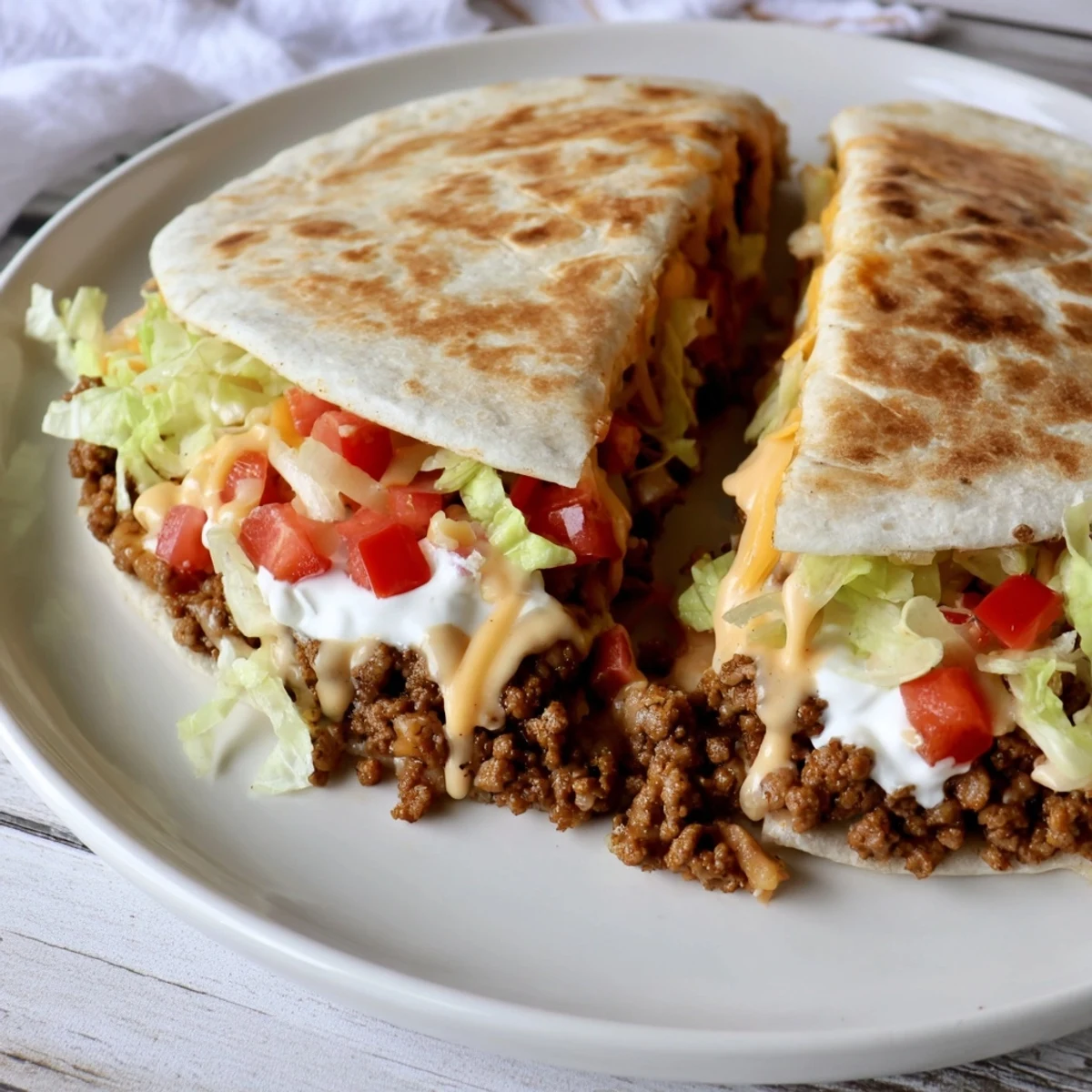 Here are three unique ALT image texts for a recipe photo of a Taco Bell Crunchwrap Supreme: