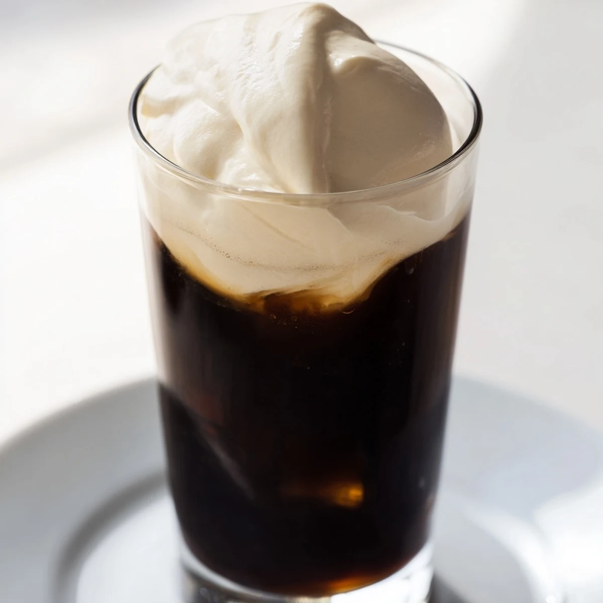A close-up of thick, vanilla-infused Starbucks cold foam, ready to dollop on cold brew.