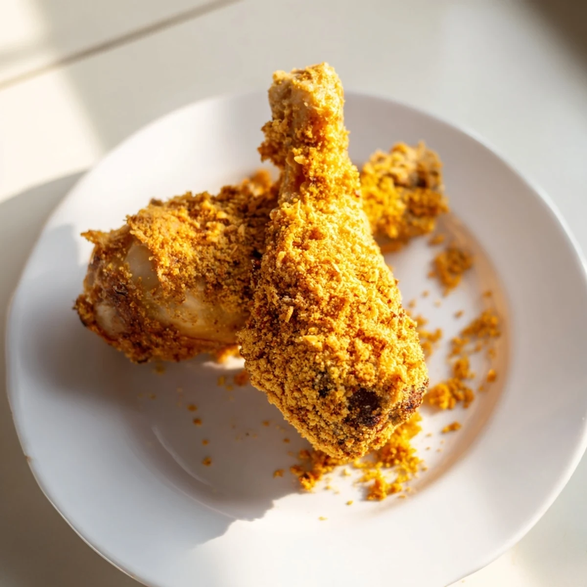 Homemade KFC-style crispy chicken, ready to serve with sides, steaming and smelling delicious.