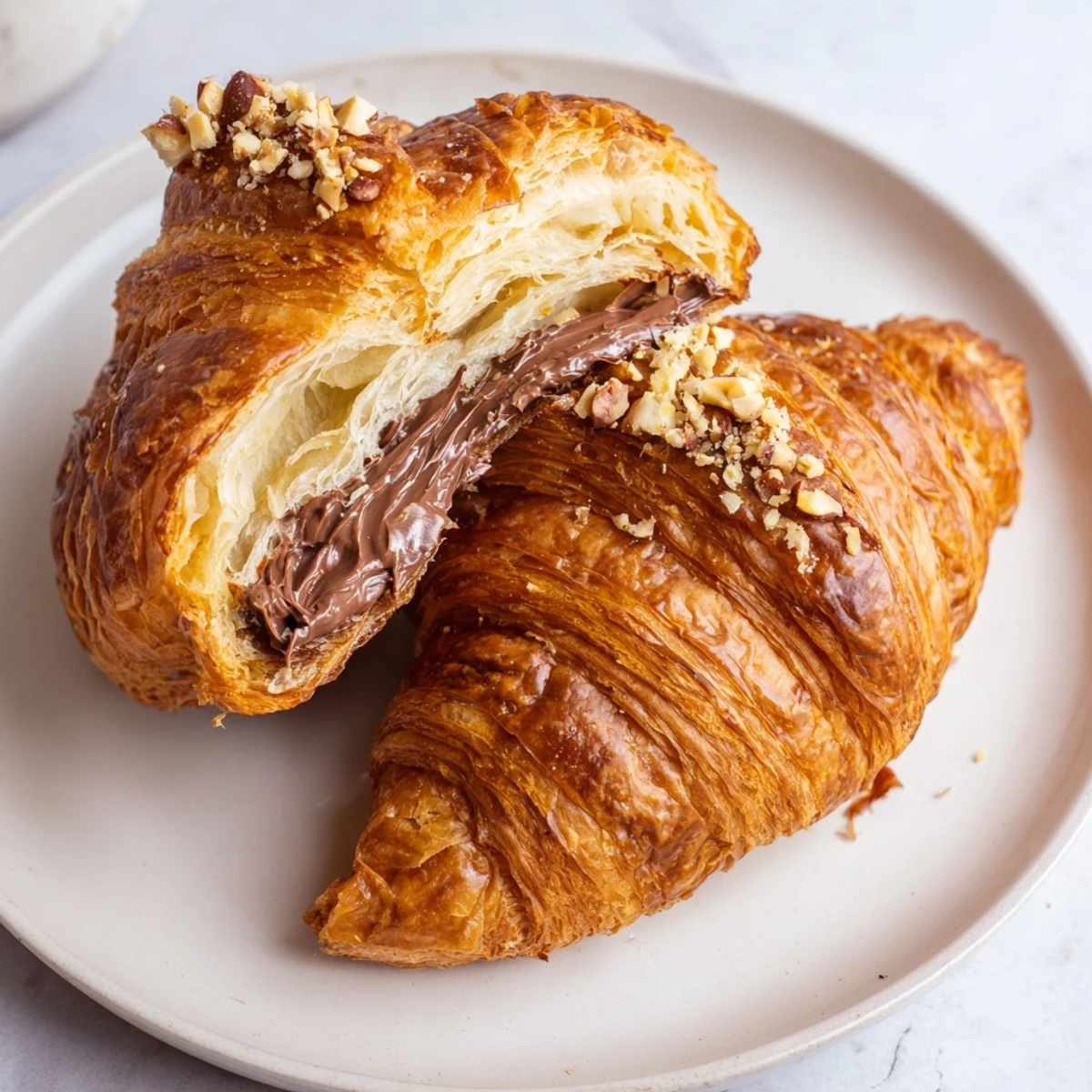 Warm, golden 3-Ingredient Nutella Croissants, a simple, air-fried dessert with oozing chocolate hazelnut filling.