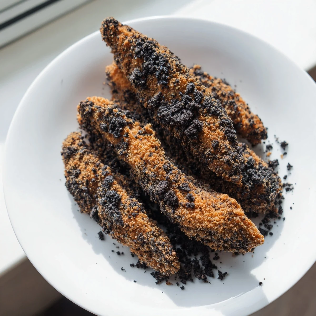 Golden, crispy DIY KFC Oreo Krusher-inspired fried chicken tenders, ready to be devoured with a dipping sauce.