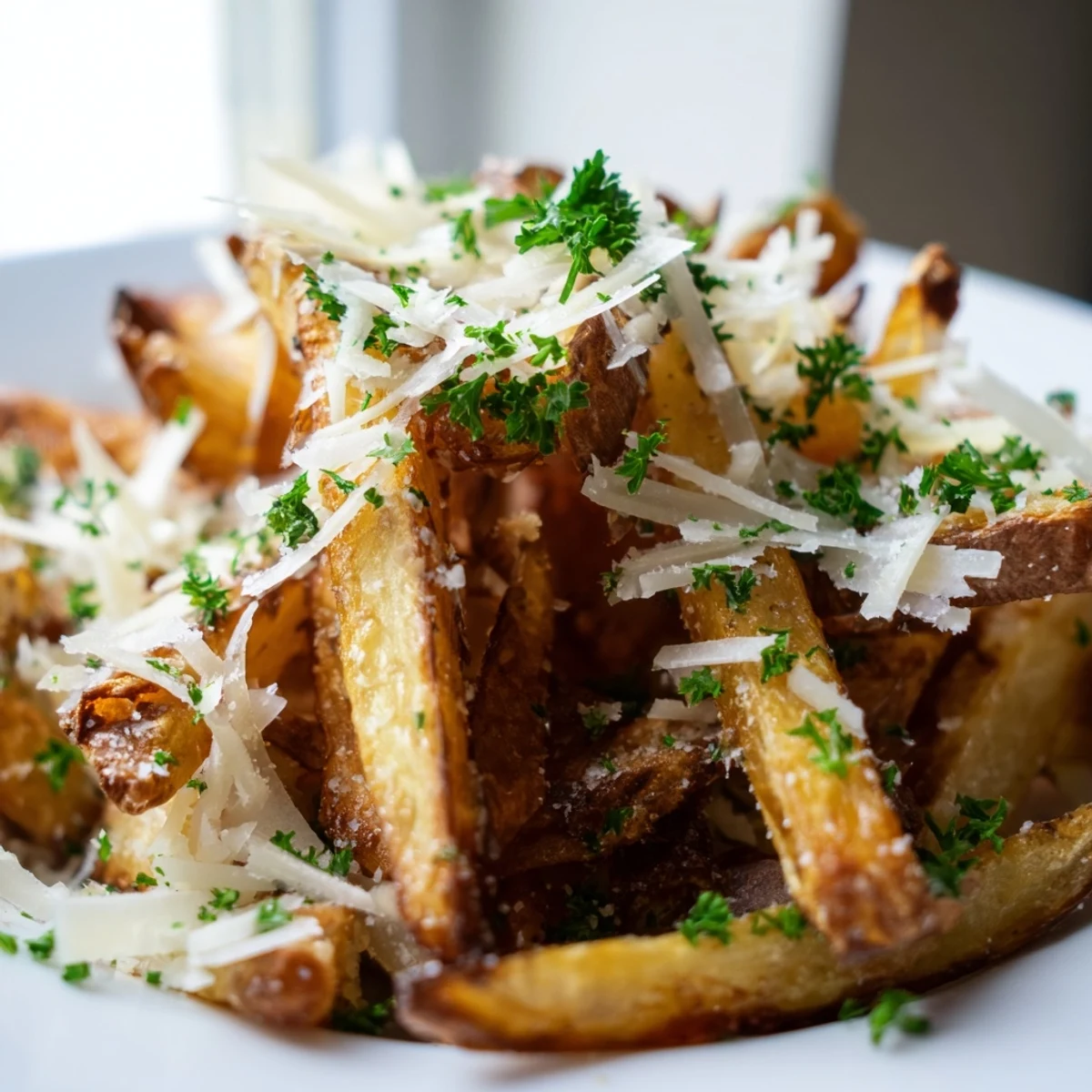 Duftende Truffle Parmesan Fries mit frisch gehackter Petersilie und knuspriger Textur.