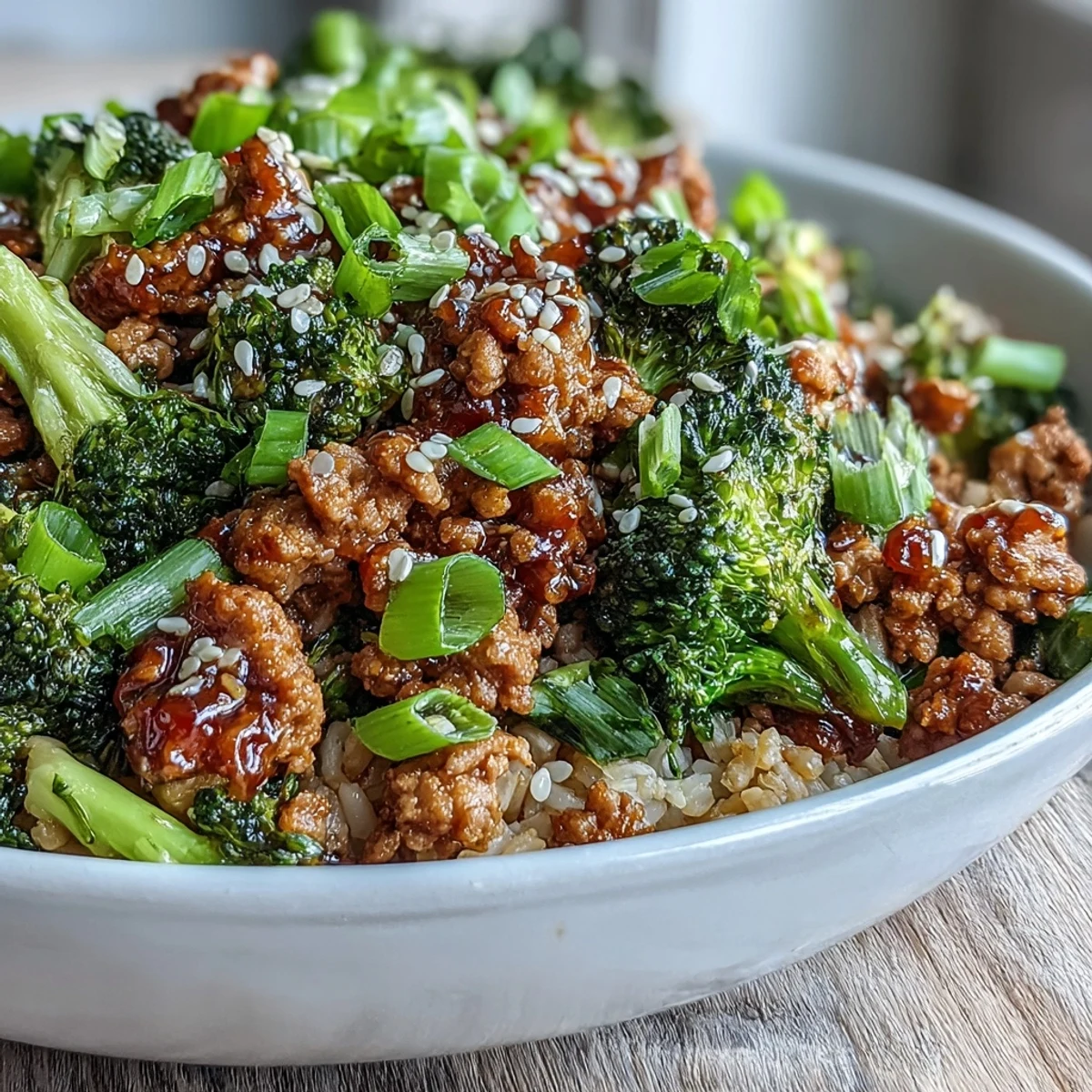 Süß-scharfe Honey-Sriracha-Glace sammelt sich auf dem Truthanfleisch, umgeben von knusprigem Brokkoli und braunem Reis.