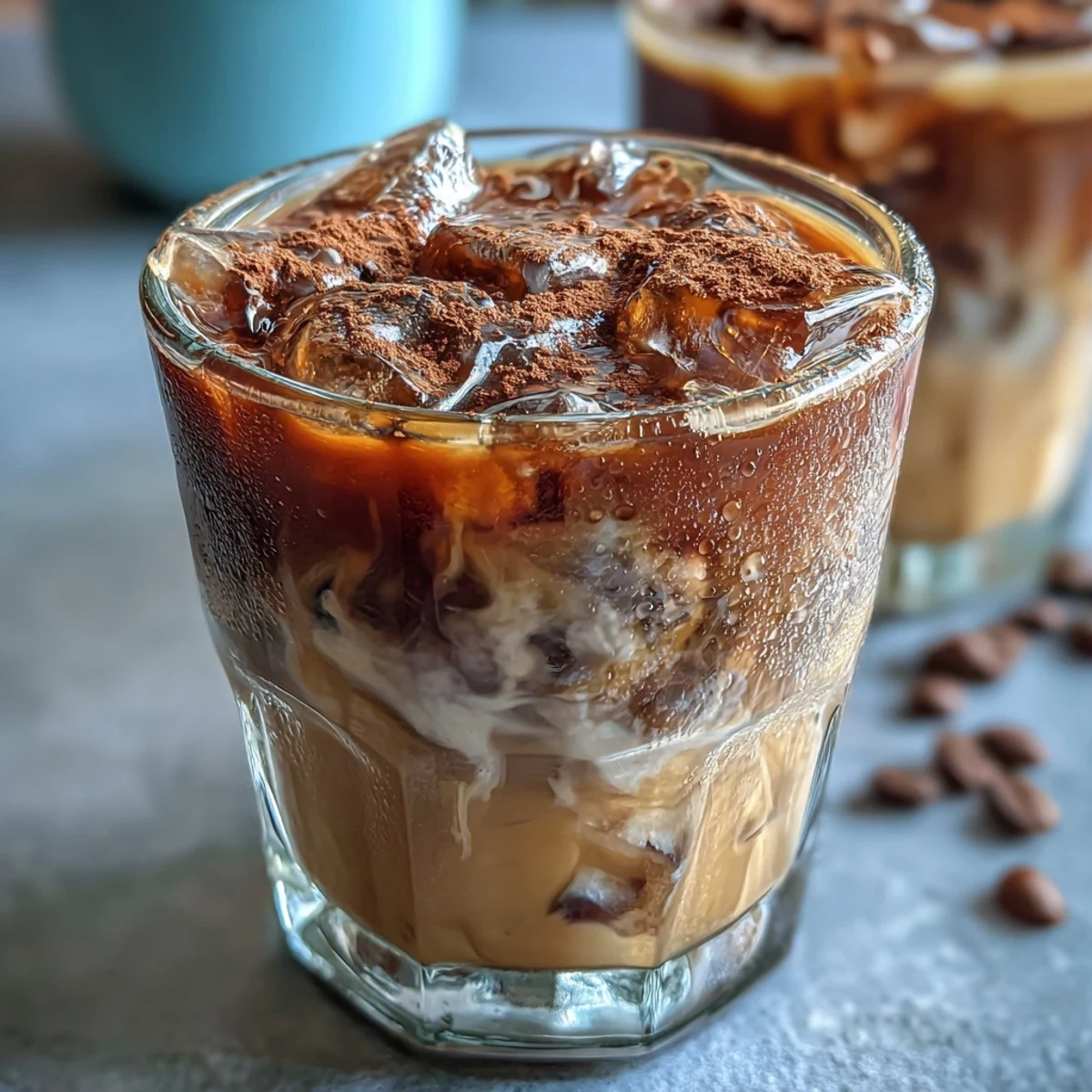 Iced Hojicha with Cinnamon glasst mit einer Mischung aus cremigem Milchschuss und dem nussigen Aroma gerösteter Teeblätter.  