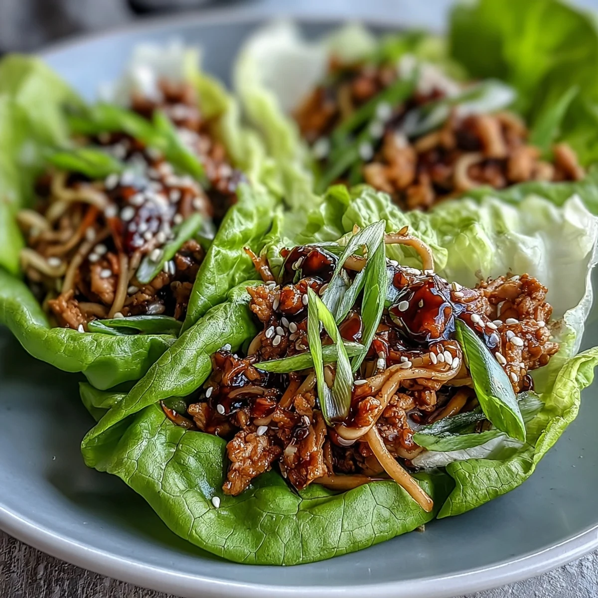 Ground turkey stir-fry with rice noodles and fresh veggies for low-carb lettuce cups.