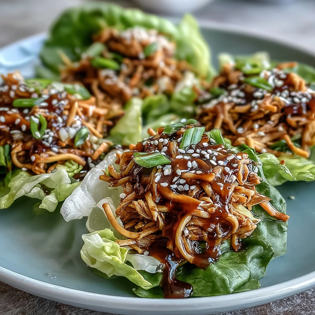 Crisp butter lettuce cups filled with savory Potsticker Noodle Lettuce Cups and shredded carrots.