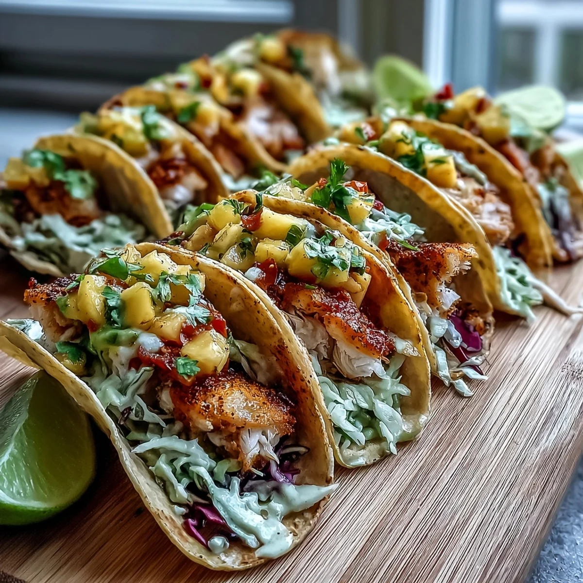 Saftige Tilapia mit würziger Mangosalsa und knusprigem Rotkohl in Mais tortillas.