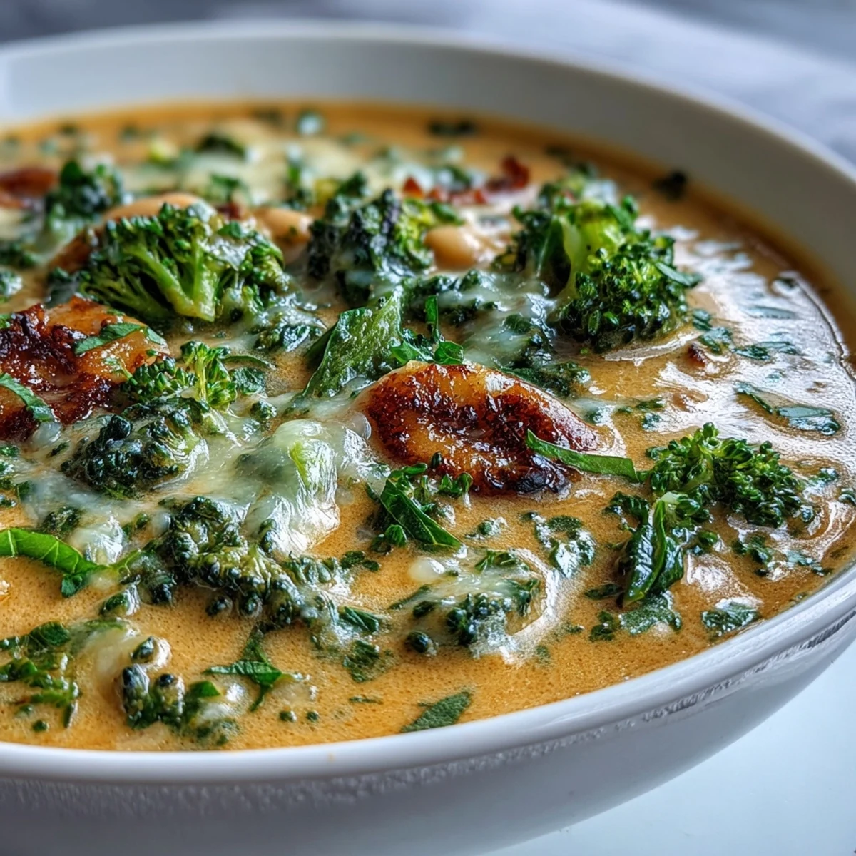 3. Wärmende Brokkoli-Cheddar-Bohnensuppe mit cremiger Konsistenz und knusprigem Brot als Beilage.