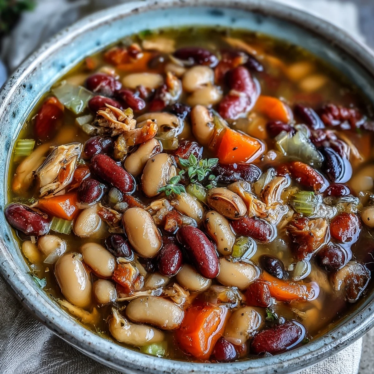 3. Langsam gekochter 15-Bohnen-Eintopf mit geräuchertem Truthahn, ein wärmendes und nahrhaftes Hauptgericht.