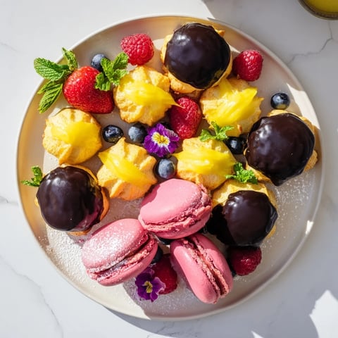 A beautiful Montgolfière dessert platter: miniature French pastries arranged for a party.
