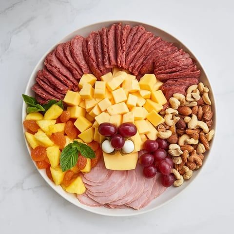 Lion King savory meat and cheese platter with vibrant fruits and savory meats, perfect appetizer.