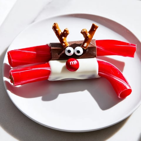 Festive Rudolph Candy Cane Sleds, with red noses and pretzel antlers, look so fun and delicious!