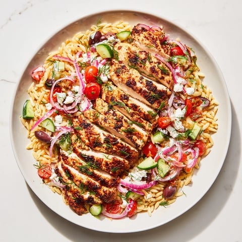 Tender Greek Chicken Gyro Pasta Bowls with fresh herbs and a creamy feta sauce.
