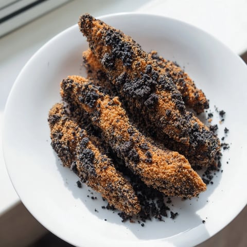 Golden, crispy DIY KFC Oreo Krusher-inspired fried chicken tenders, ready to be devoured with a dipping sauce.