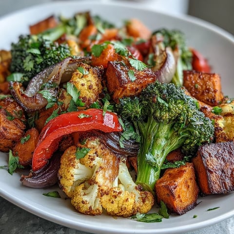 Farbenfrohe Anti-Inflammatory Turmeric Roasted Vegetables aus dem Ofen mit Goldgelb getrübten Rändern.