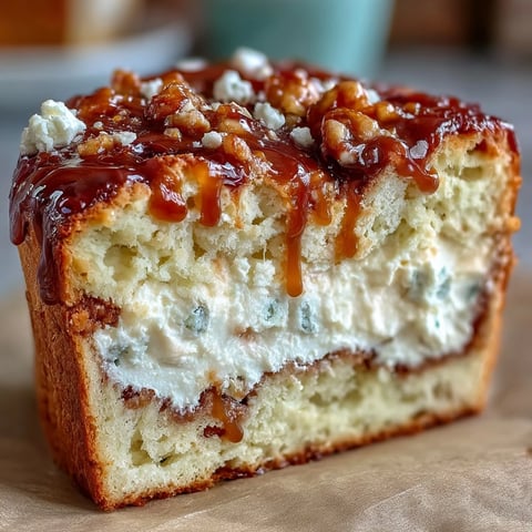 Feuchtes Caramel Cream Cheese Bread mit zarter Schicht aus Frischkäse und glasurartigem Karamell.