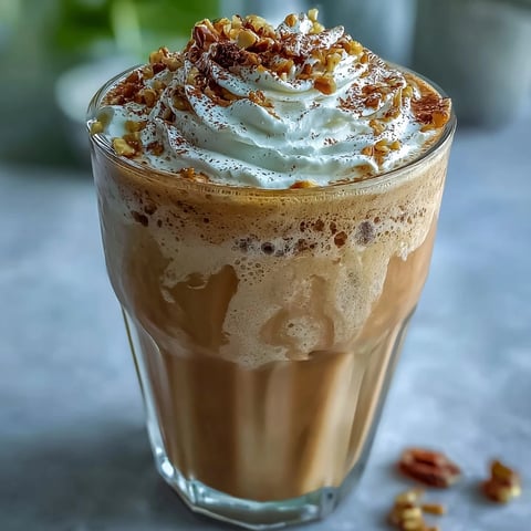 Ein cremiger Hojicha Milkshake mit Vanilleeis und Hafermilch, serviert in einem Glas mit geschlagener Sahne und gehackten Nüssen.