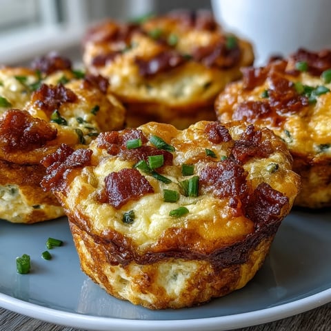 Golden-baked Ranch & Cheddar Egg Muffin Cups with melted cheddar and crispy bacon crumbles on a white plate.