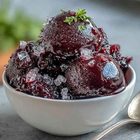 1. Elegante schwarze Johannisbeer-Gin-Sorbet mit tiefen Fruchtaromen und aromatischen Gin-Noten, perfekt für einen raffinierten Sommergenuss.  