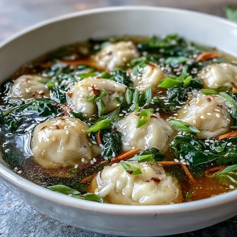 Schüssel mit asiatischer Dumpling-Suppe mit Bok Choy und Ingwer, mit zarten Dumplings und knackigem Bok Choy in aromatischer Brühe.