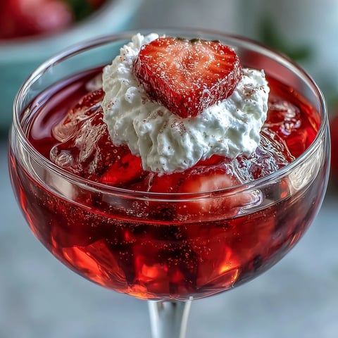 1. Valentine Strawberry Champagne Jello Shots in elegant shot glasses, sparkling with edible glitter and topped with fresh strawberry slices.