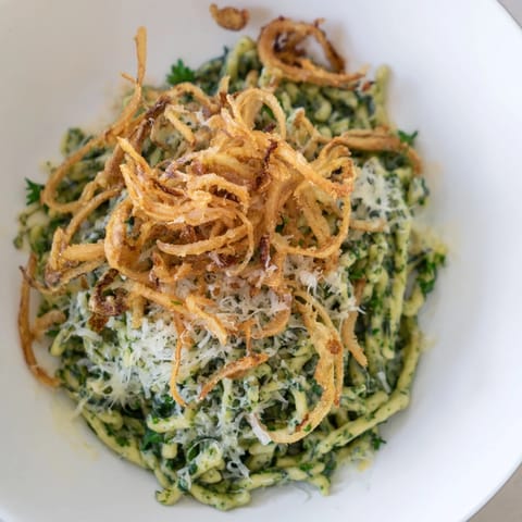 Spinat Käse Spaetzle Zwiebeln