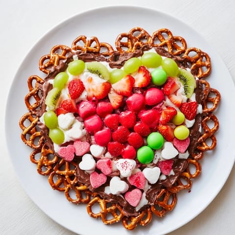 Sweet and salty The Grinch's Heart Pretzel Board features pretzels, grapes, and heart-shaped treats for everyone.