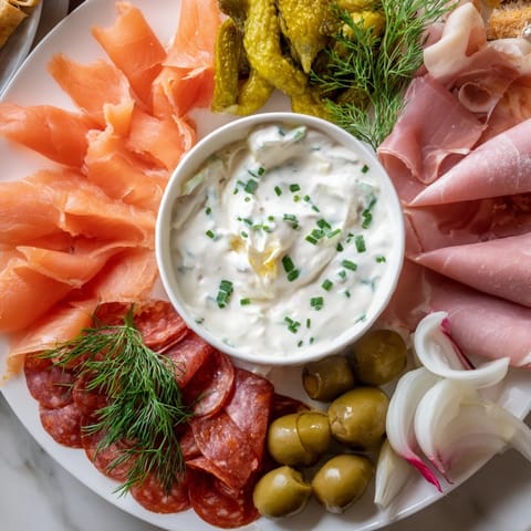 Imagine a The Compass Rose appetizer: smoked salmon, chorizo, prosciutto, and roast beef circling a central dip.
