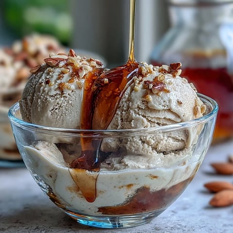 Hojicha Affogato: Ein röstaromatischer japanischer Nachtisch aus zwei Scoops cremigem Vanilleeis und einem kräftigen, heißen Grüntee-Schuss, frisch zubereitet und perfekt für Genießer.
