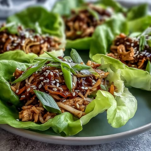Potsticker Noodle Lettuce Cups with savory turkey and noodles in a crisp butter lettuce leaf.