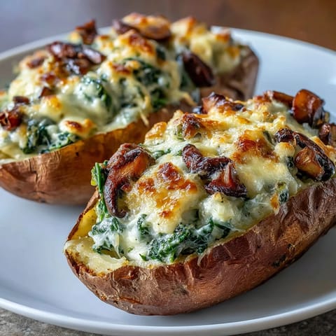 Cremige Pilz Spinat Kartoffeln