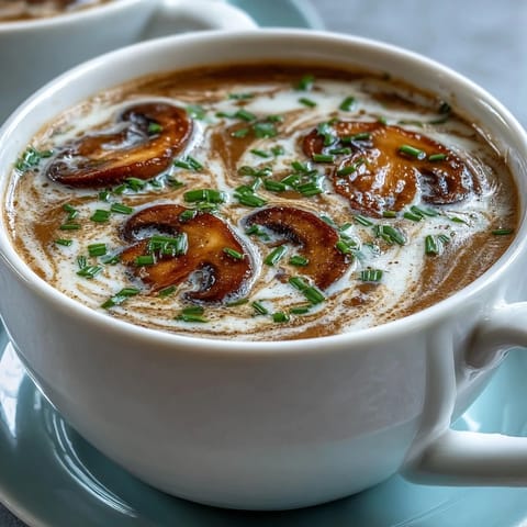 2. Samtige Pilzsuppe mit Kardamom, perfekt für kalte Tage – serviert mit einem Klecks Sahne und knusprigem Brot.