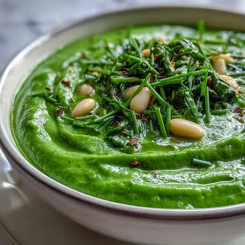Ein leuchtend grüner Spinat- und weißer Bohnen-Suppe mit frischem Gemüse und Kräutern, serviert in einer rustikalen Schüssel.