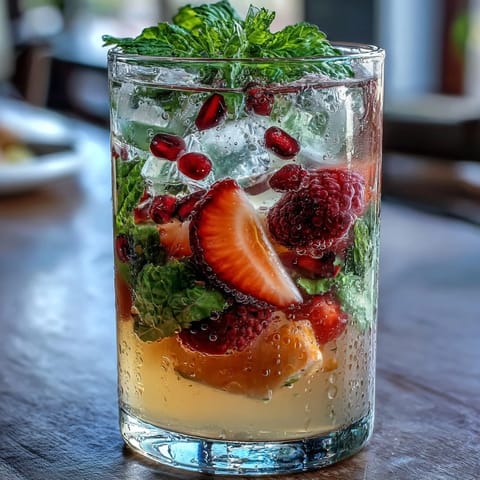 Erfrischender Limonadenmix mit Beeren, Zitrusfrüchten und Minze für individuelle Getränke.  