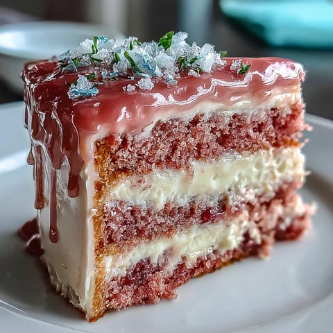 Prächtiger Rosé Velvet Cake mit goldenem Drip für Hochzeiten.
