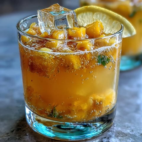 Sprudelnde Mango-Ananas-Limonaden-Punch-Schüssel, vollgepackt mit tropischen Früchten.